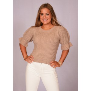 Taupe Textured Flirty Sleeve Top