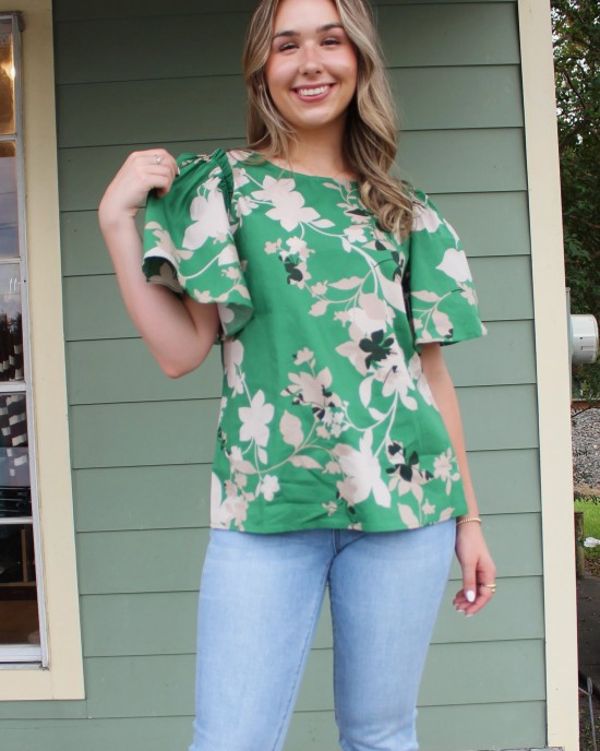 Green Floral Top