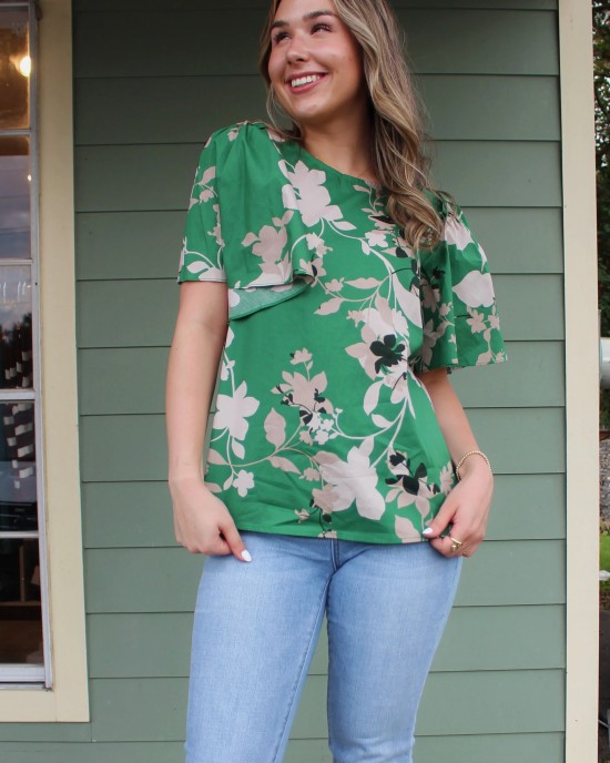 Green Floral Top