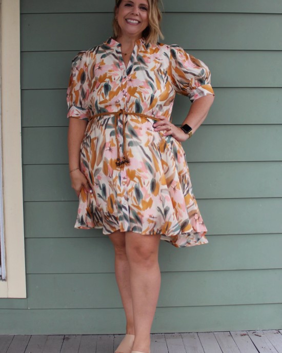 Multicolored Belted Dress