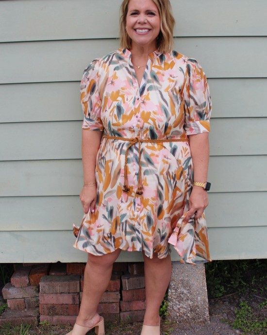 Multicolored Belted Dress