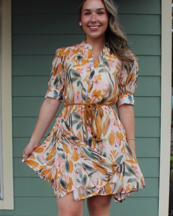 Multicolored Belted Dress