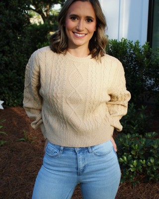 Tan Textured Cropped Sweater