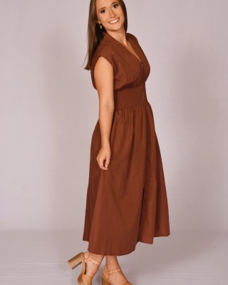 Brown Zip up Midi Dress