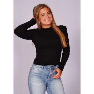 Mock Neck Ruched Sleeve Top
